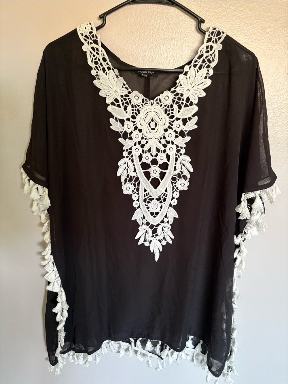 Black Crochet-Trim Sheer Poncho type swim cover